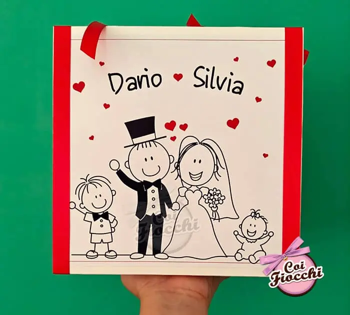 scatole porta buste matrimonio fatte a mano con disegno personalizzato