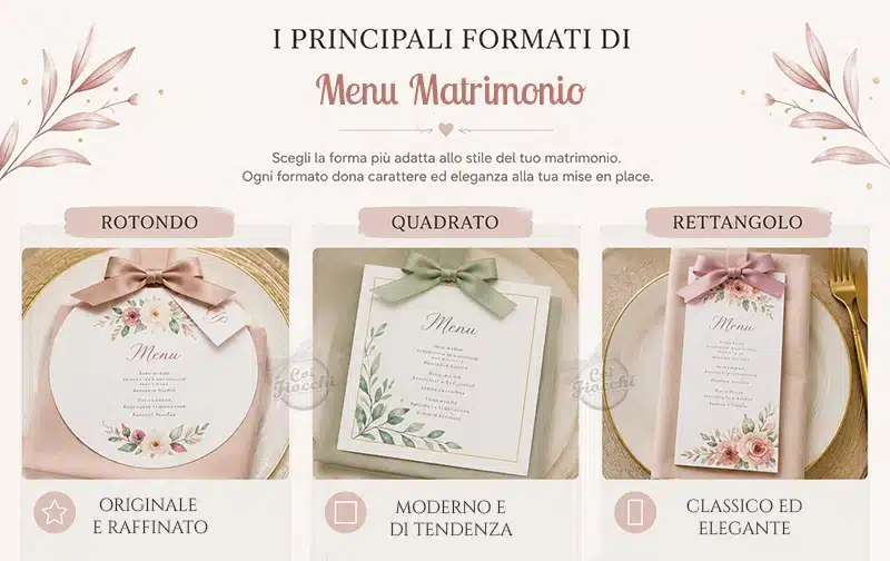menu per matrimonio personalizzati in diversi formati