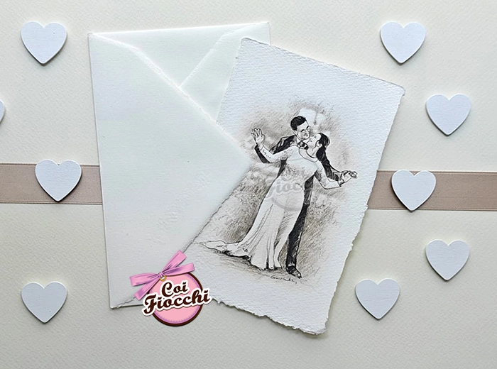 illustrazioni amore con gli sposi in posa romantica