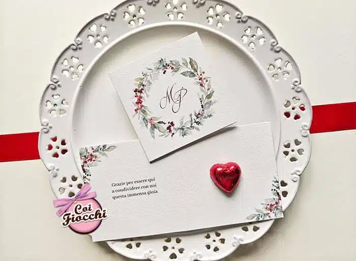 segnaposto per matrimonio natalizio semplice con cioccolatino