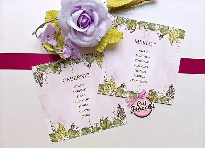 cartoncini personalizzati per il tableau a tema vino