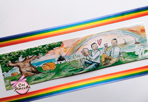 illustrazione d'amore di una coppia in abiti giapponesi con tempio in sfondo