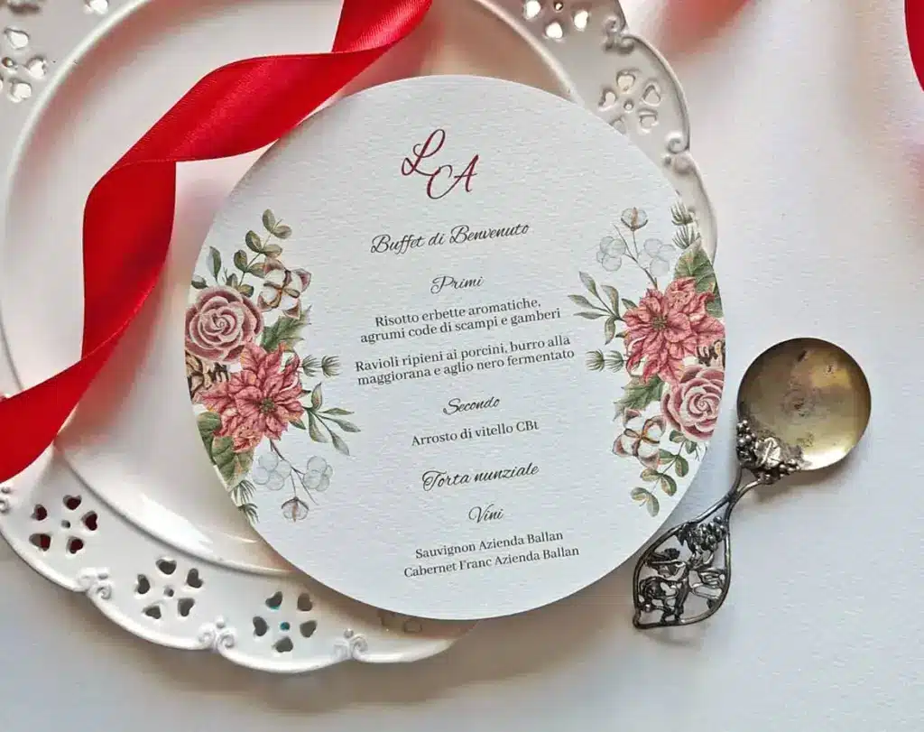 menu rmatrimonio rotondo elegante tema natalizio