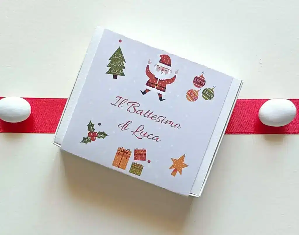 scatola porta confetti a tema natalizio per battesimo