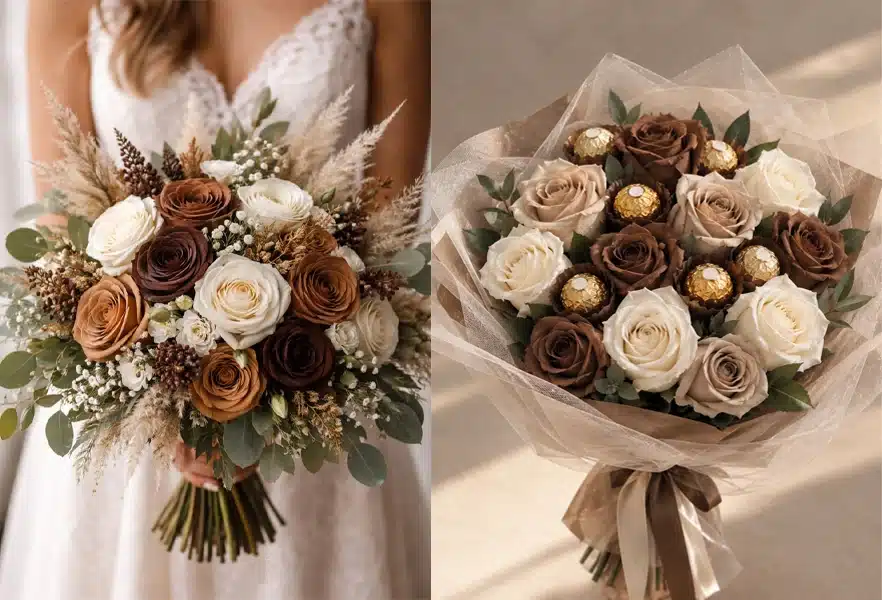 bouquet sposa per matrimonio tema cioccolato.