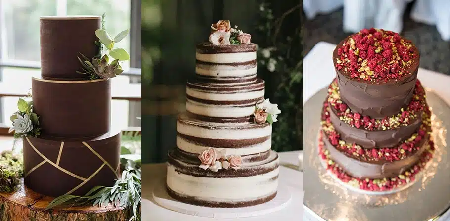 Idee per torte nuziali tema cioccolato.