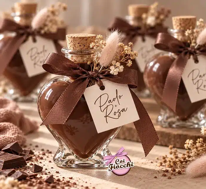 bomboniere a forma di cuore con liquore di cioccolato