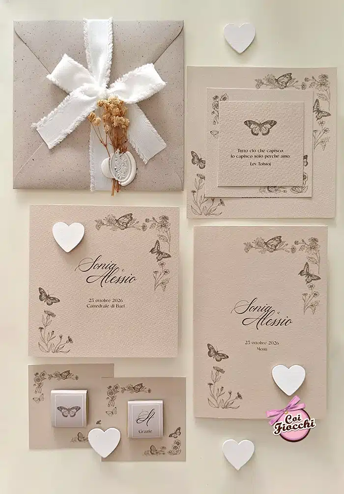 partecipazione matrimonio tema cioccolato al latte coordinato completo