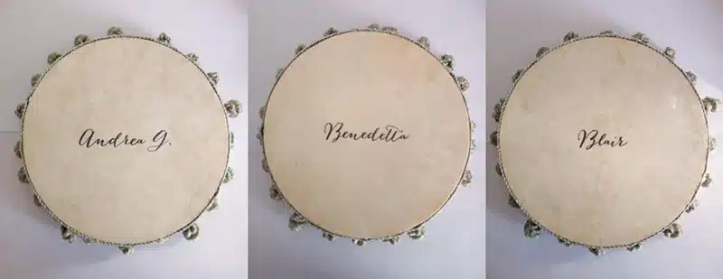 tamburelli matrimonio con nomi degli invitati scritti a mano